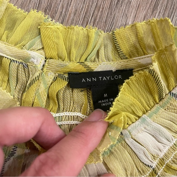 Ann Taylor Women’s Med Blouse Top Smocked Plaid Romance Victorian Academia Sheer - Picture 7 of 14